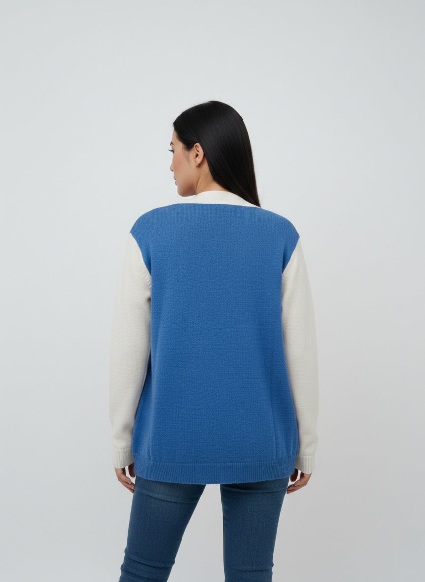 Women’s Blue Floral Knit Cardigan – Semi Winter Wear (SKU-Blue-2026)