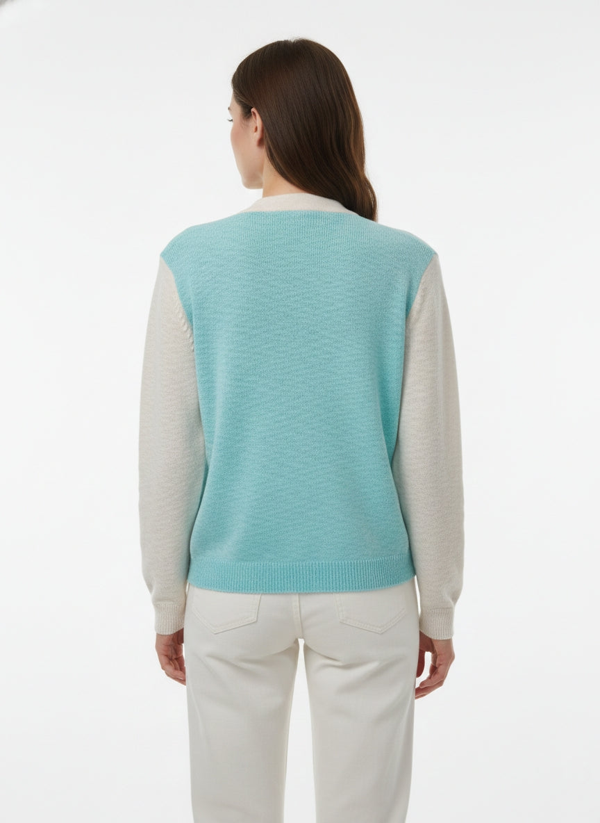 Women’s Sky Blue Floral Knit Cardigan – Semi Winter Wear (SKY-2025)