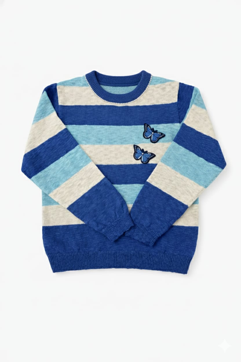Women’s Striped Butterfly Knit Sweater – Semi Winter Wear (BUTTERFLY-2025)