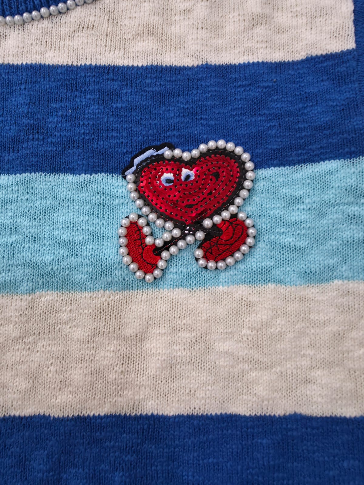 Women’s Striped Pearl Heart Knit Sweater – Semi Winter Wear (HEART-2025)