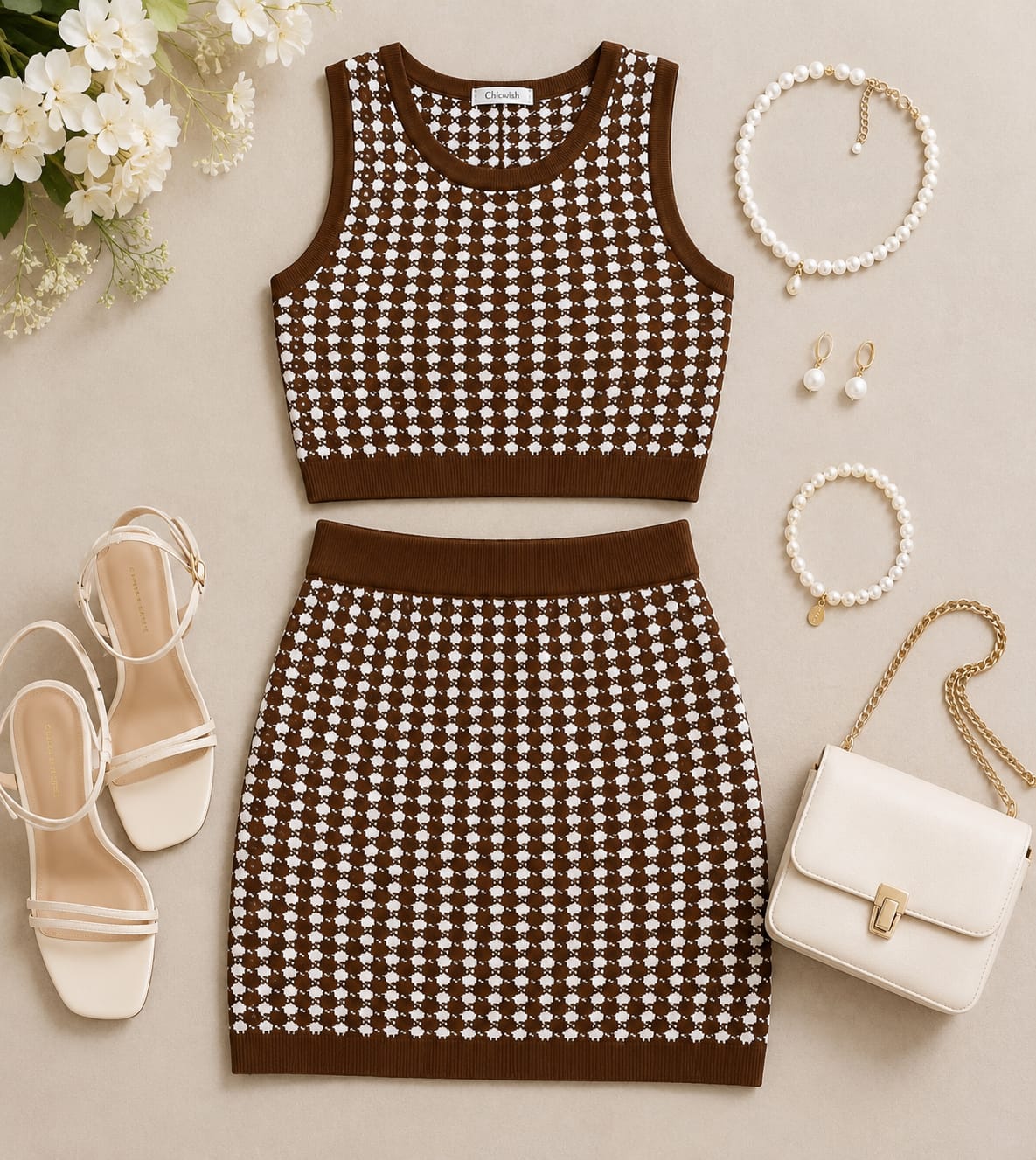 Rust Brown Cotton Knitted Co-Ord Midi Dress for Women