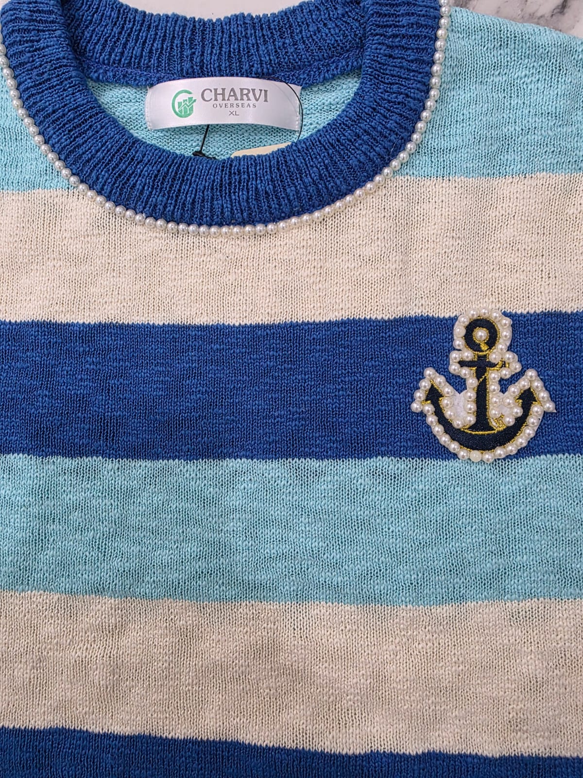 Women’s Striped Pearl Anchor Knit Sweater – Semi Winter Wear - PIRATES 2025