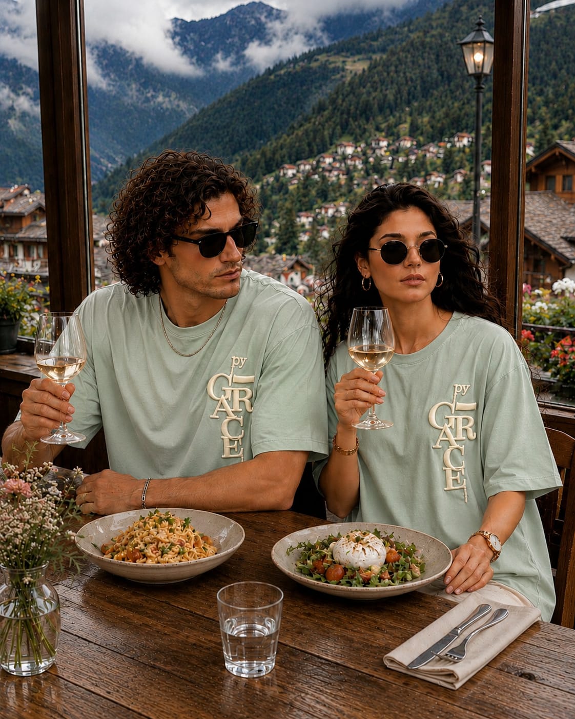 By Grace Couple Oversized Cotton Lycra Puff Print T-Shirt | Matching Round Neck Tee