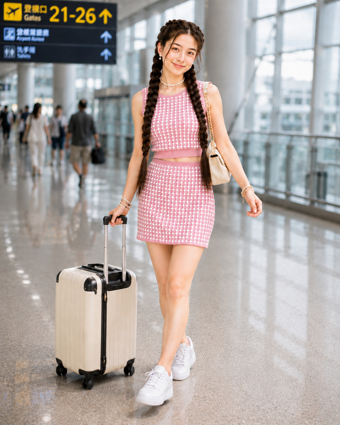 Teen Girl Baby Pink Knitted Coord Set Midi Skirt Dress | Soft Houndstooth Co-Ord Set – Vel’ Amour