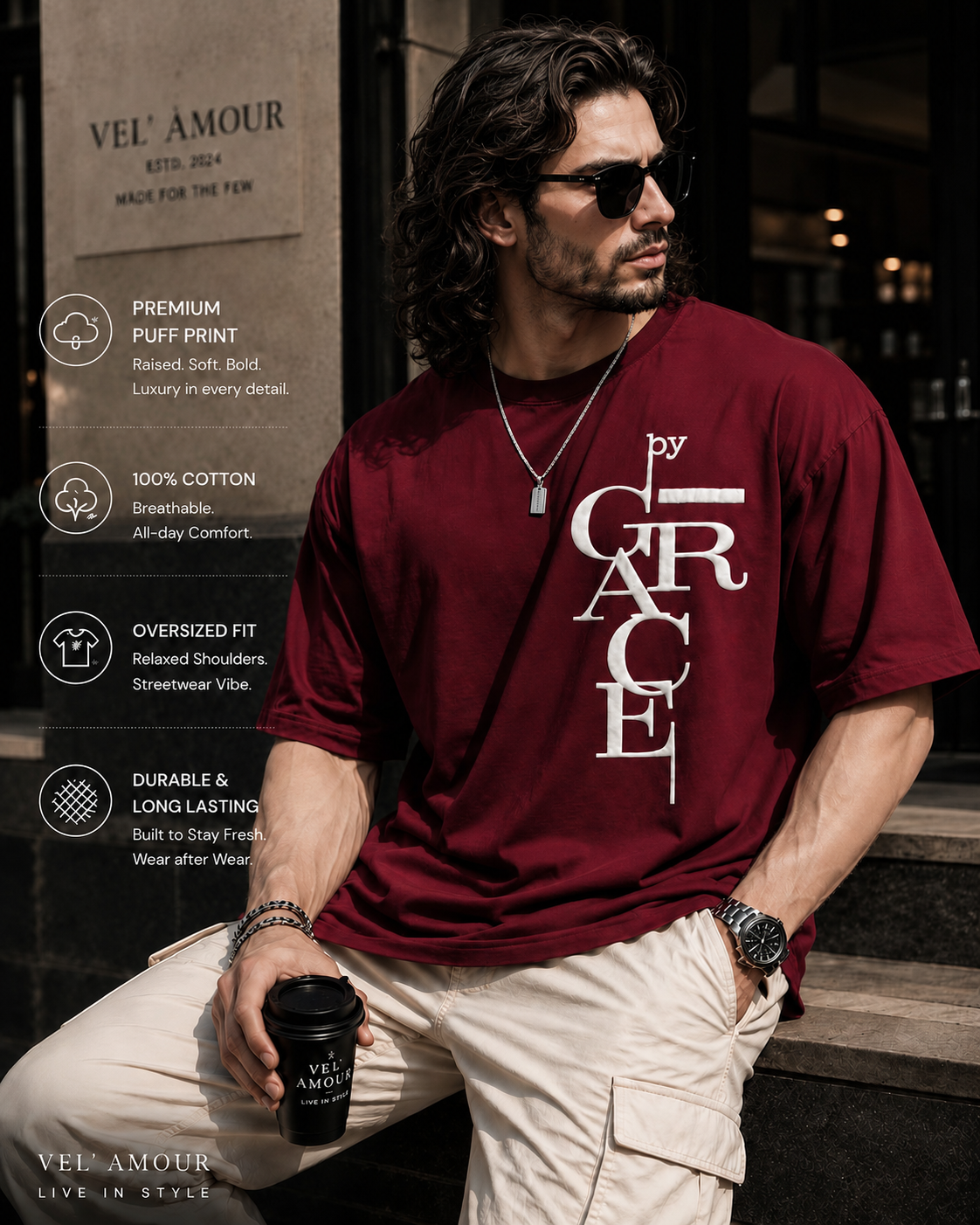 Oversized Puff Print Cotton Lycra T-Shirt – Casual Streetwear Tee for Men