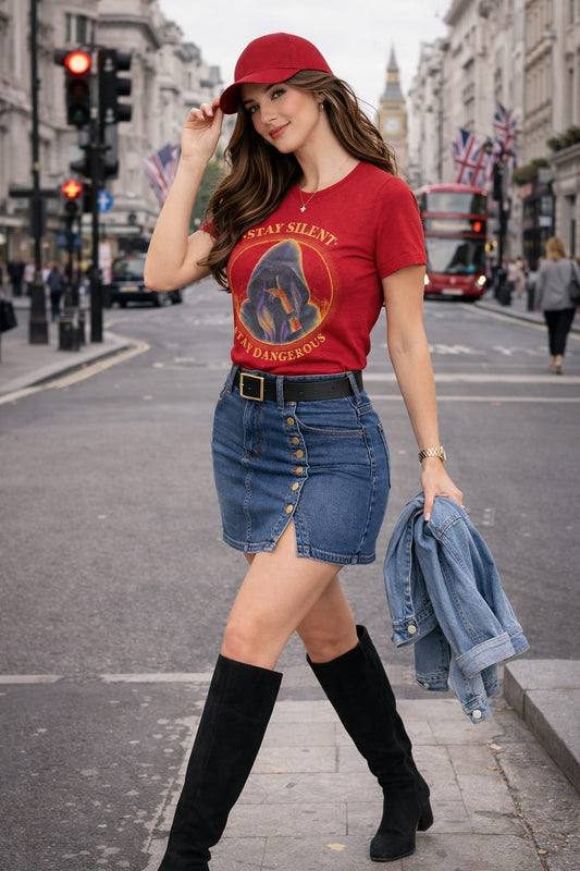 Woman TShirt With Trendy Print "Stay Silent Stay Dangerous"