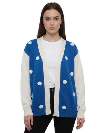 Women’s Blue Floral Knit Cardigan – Semi Winter Wear (SKU-Blue-2026)