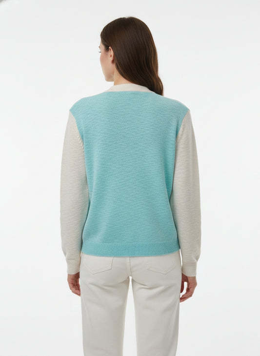 Women’s Sky Blue Floral Knit Cardigan – Semi Winter Wear (SKY-2025)