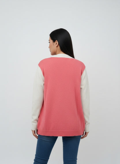 Women’s Peach Floral Knit Cardigan – Semi Winter Wear (SKU-Peach-2026)