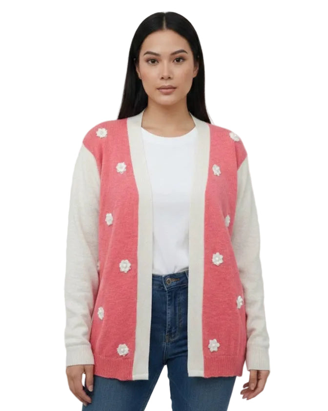 Women’s Peach Floral Knit Cardigan – Semi Winter Wear (SKU-Peach-2026)