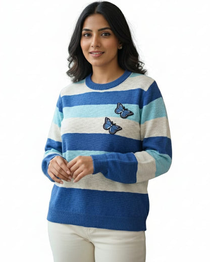 Women’s Striped Butterfly Knit Sweater – Semi Winter Wear (BUTTERFLY-2025)