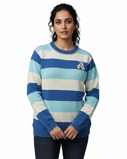 Women’s Striped USA Patch Knit Sweater – Semi Winter Wear (USA-2025)