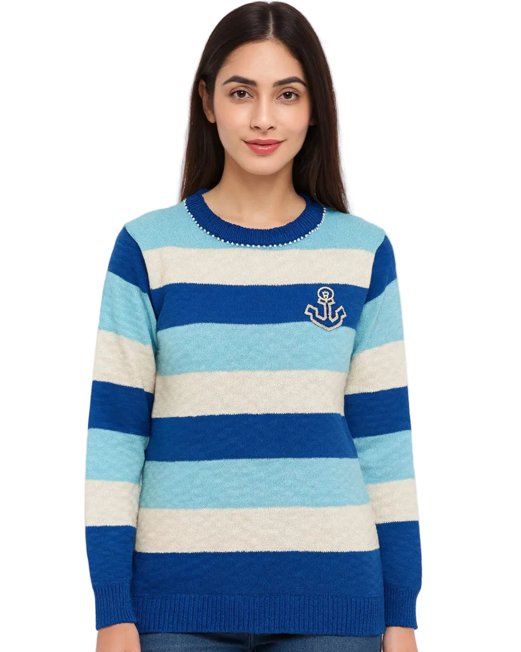Women’s Striped Pearl Anchor Knit Sweater – Semi Winter Wear - PIRATES 2025