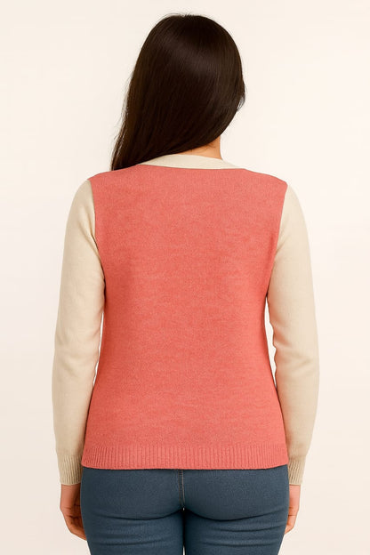 Woman's 100% cotton Peach cardigan with pearl detailing and heart patch