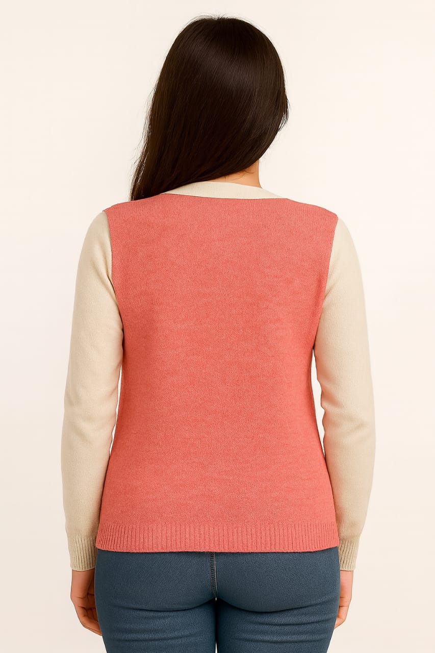 Woman's 100% cotton Peach Cardigan with Crown Patch and pearl detailing
