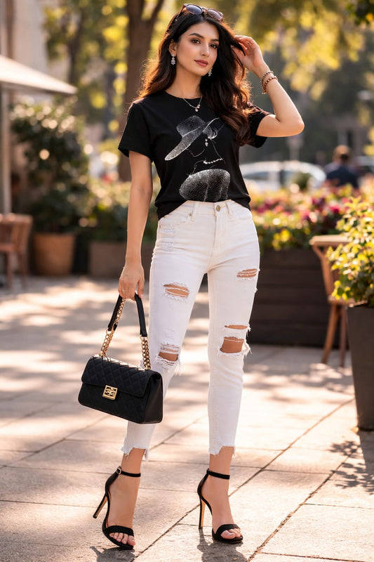 Elegant Cotton Lycra Printed T-Shirt for Women | Casual Stylish Tee
