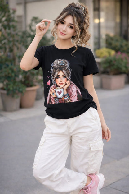 Women’s Cotton Rich Graphic T-Shirt Slim Fit | Casual Printed Tee XS-L