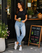 Women’s Cotton Blend Slim Fit T-Shirt | Plain Tee with Minimal Logo | XS–L