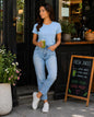 Women’s Cotton Blend Slim Fit T-Shirt | Plain Tee with Minimal Logo | XS–L