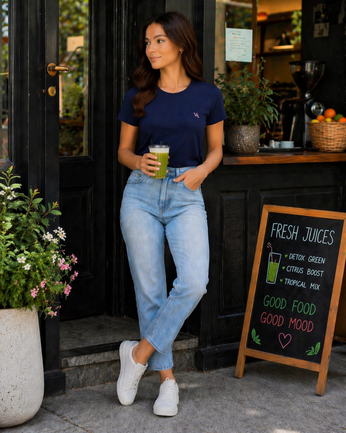 Women’s Cotton Blend Slim Fit T-Shirt | Plain Tee with Minimal Logo | XS–L
