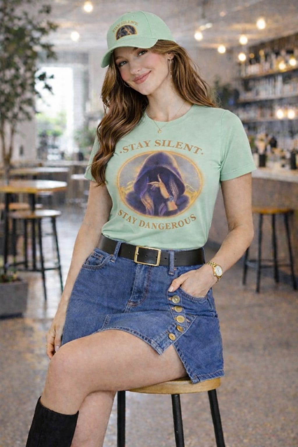 Woman TShirt With Trendy Print "Stay Silent Stay Dangerous"