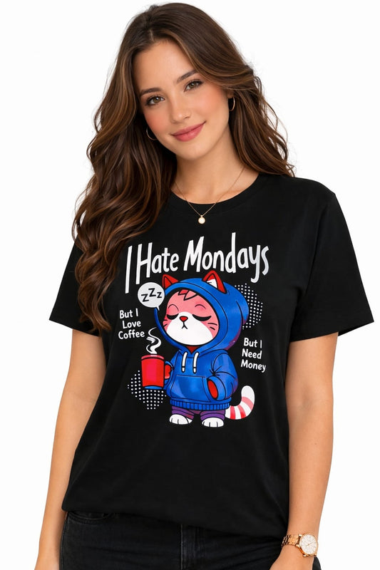 Women’s Cotton Lycra Graphic T-Shirt Slim Fit | Funny Cat Print Tee XS-L