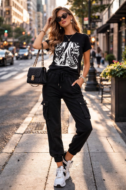 Women’s Cotton Lycra Slim Fit Graphic T-Shirt | “Two Moods” Print Tee | 5 Colors | XS–L