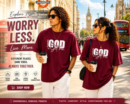 Couple Matching Drop Shoulder T-Shirts – Cotton Lycra Puff Print “God Got Me” Tee Combo
