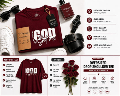 Couple Matching Drop Shoulder T-Shirts – Cotton Lycra Puff Print “God Got Me” Tee Combo