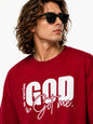 Men’s Drop Shoulder Oversized T-Shirt – Cotton Lycra Puff Print “God Got Me” Graphic Tee (Maroon/Sky/Green))