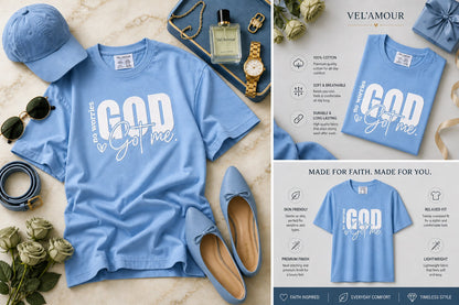 God Got Me Oversized Cotton Lycra Puff Print Round Neck T-Shirt