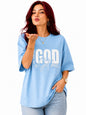 God Got Me Oversized Cotton Lycra Puff Print Round Neck T-Shirt