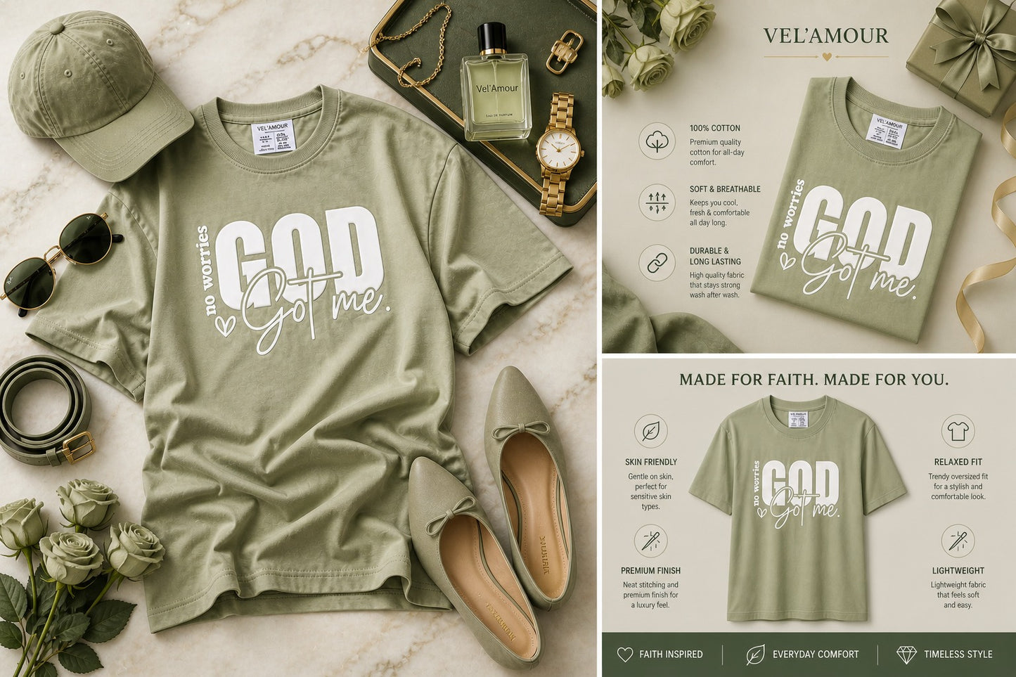 God Got Me Oversized Cotton Lycra Puff Print Round Neck T-Shirt