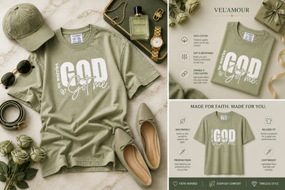 God Got Me Oversized Cotton Lycra Puff Print Round Neck T-Shirt