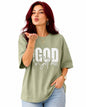 God Got Me Oversized Cotton Lycra Puff Print Round Neck T-Shirt
