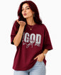 God Got Me Oversized Cotton Lycra Puff Print Round Neck T-Shirt