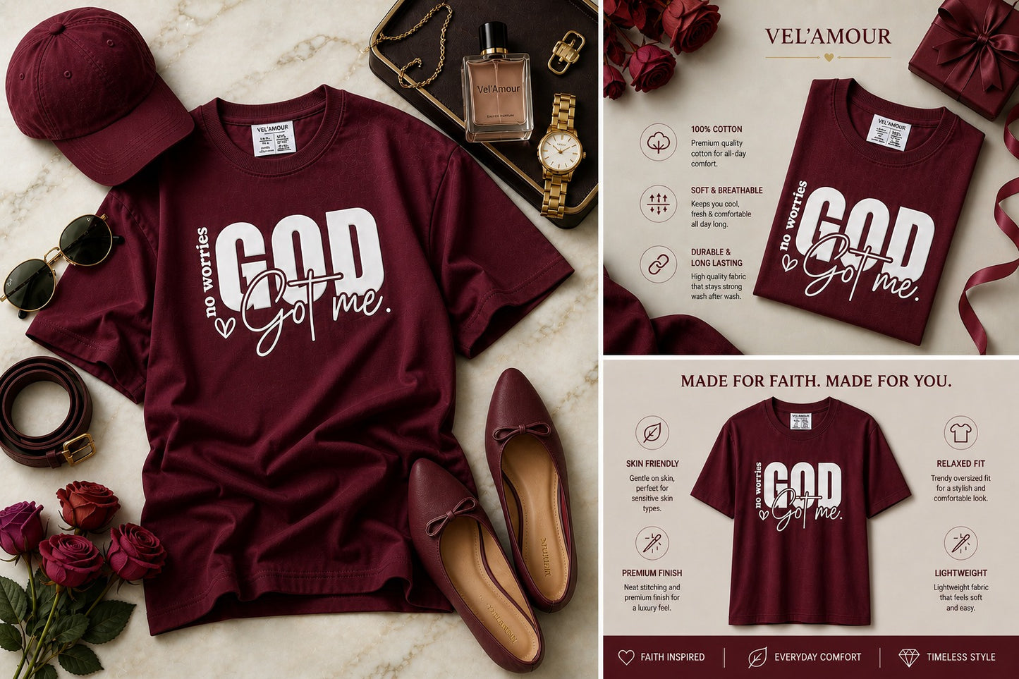 God Got Me Oversized Cotton Lycra Puff Print Round Neck T-Shirt
