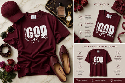 God Got Me Oversized Cotton Lycra Puff Print Round Neck T-Shirt