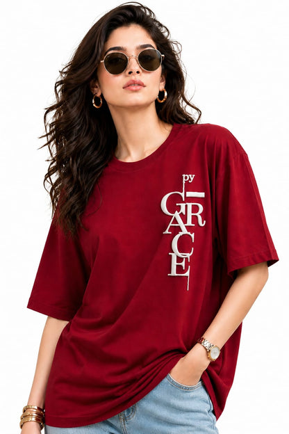 Oversized Puff Print Cotton Lycra T-Shirt – Casual Streetwear Tee for Women | M-2XL
