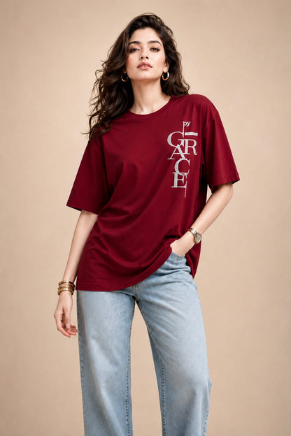 Oversized Puff Print Cotton Lycra T-Shirt – Casual Streetwear Tee for Women | M-2XL