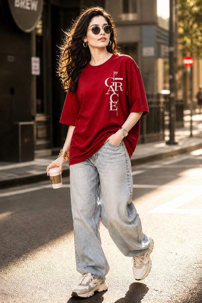 Oversized Puff Print Cotton Lycra T-Shirt – Casual Streetwear Tee for Women | M-2XL