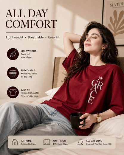 Oversized Puff Print Cotton Lycra T-Shirt – Casual Streetwear Tee for Women | M-2XL