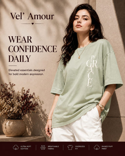 Oversized Puff Print Cotton Lycra T-Shirt – Casual Streetwear Tee for Women | M-2XL