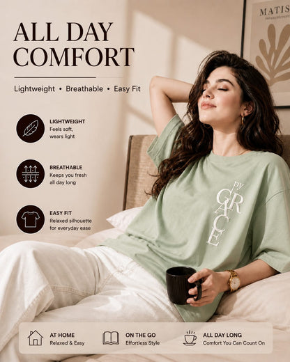 Oversized Puff Print Cotton Lycra T-Shirt – Casual Streetwear Tee for Women | M-2XL