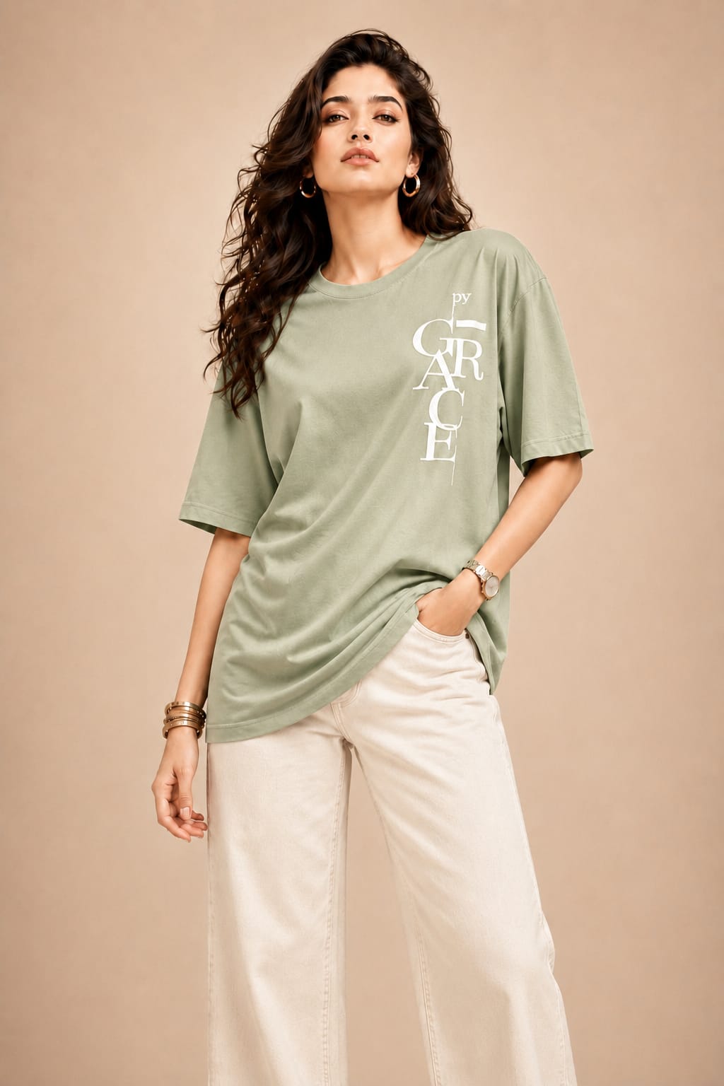 Oversized Puff Print Cotton Lycra T-Shirt – Casual Streetwear Tee for Women | M-2XL