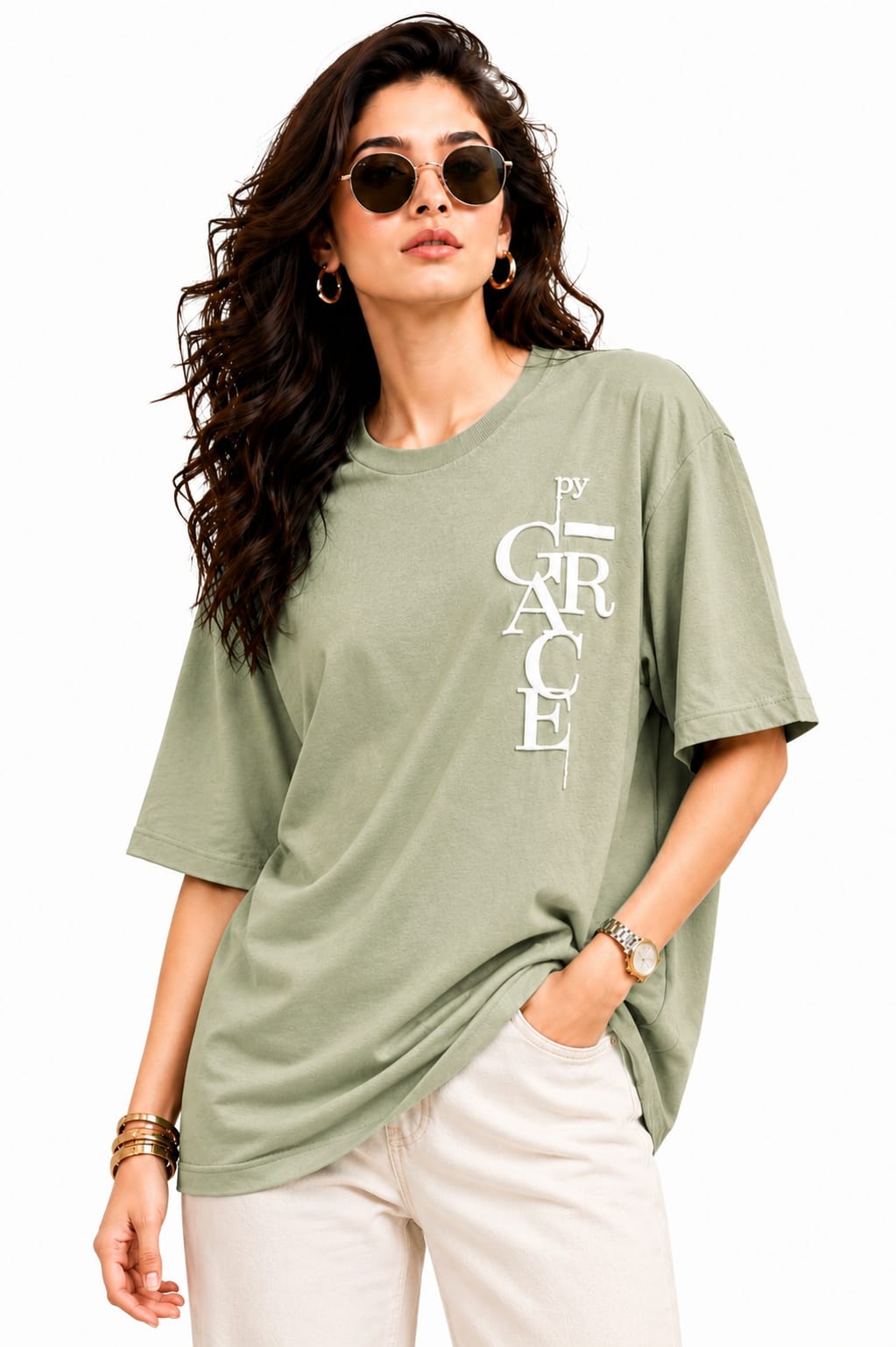 Oversized Puff Print Cotton Lycra T-Shirt – Casual Streetwear Tee for Women | M-2XL