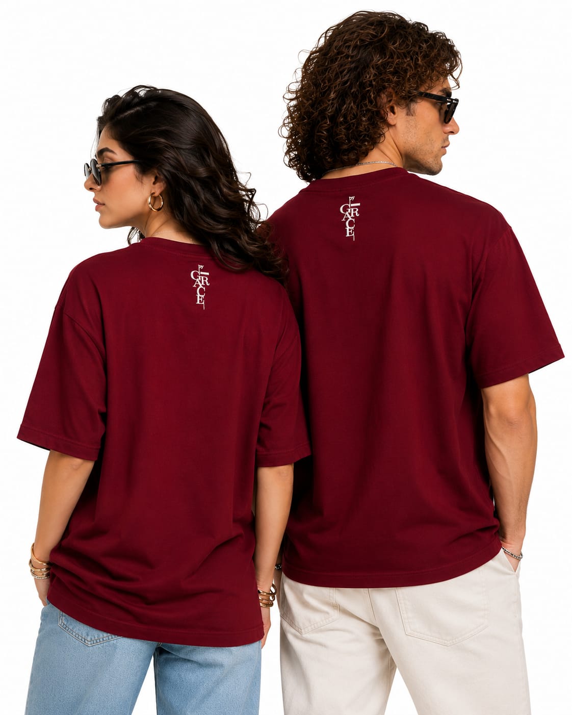 By Grace Couple Oversized Cotton Lycra Puff Print T-Shirt | Matching Round Neck Tee