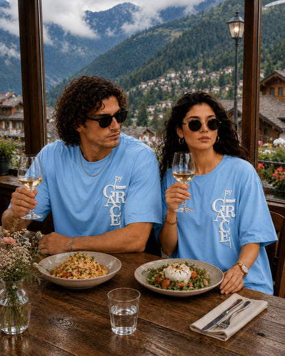 By Grace Couple Oversized Cotton Lycra Puff Print T-Shirt | Matching Round Neck Tee