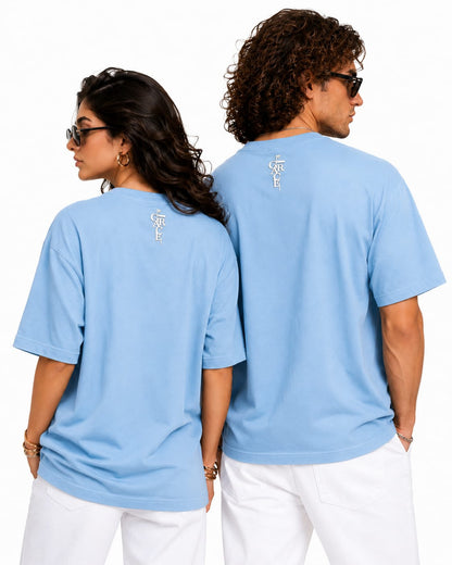By Grace Couple Oversized Cotton Lycra Puff Print T-Shirt | Matching Round Neck Tee