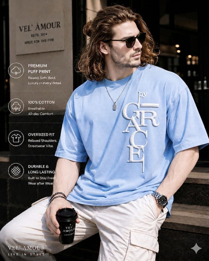 Oversized Puff Print Cotton Lycra T-Shirt – Casual Streetwear Tee for Men
